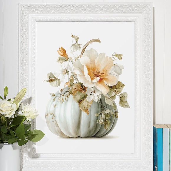 Watercolor Pumpkin with Flowers Wall Art Print Unframed - Cozy Autumn Elegance - Picture 6 of 6